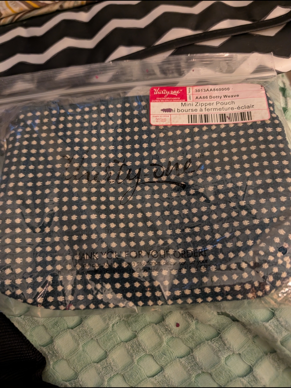 thirty-one Navy Dotty Weave Mini Zipper Pouch